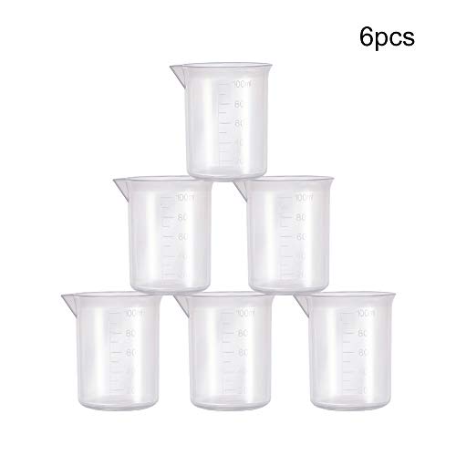 Othmro Measuring Cups 100ml PP Plastic Graduated Beaker Transparent for Lab Kitchen Liquids 6pcs - color: 100ml 6Pcs