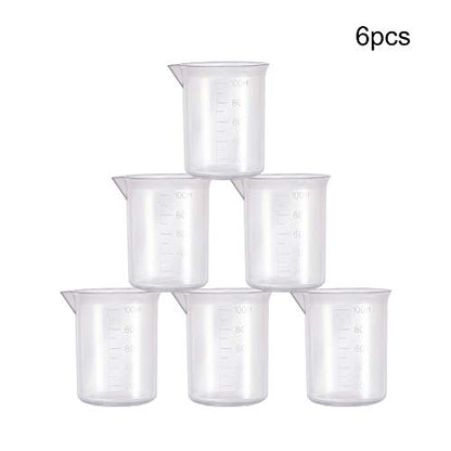 Othmro Measuring Cups 100ml PP Plastic Graduated Beaker Transparent for Lab Kitchen Liquids 6pcs - color: 100ml 6Pcs