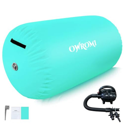 Inflatable Gymnastics Air Mat Tumble Track with Gymnastics Air Barrel - Inflatable Air Spot Tumbler Backbend Trainer Air Roller Tumbling Mat with Electric Pump - color: Green, size: 24 * 31.5in