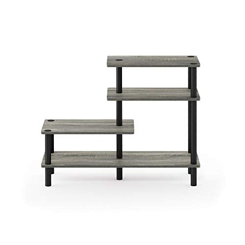 Furinno Turn-N-Tube 3-Tier Side Display Rack, French Oak Grey/Black - color: French Oak Grey/Black, style: 4-Tiers, Side Ladder