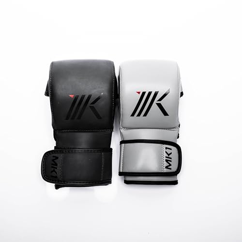 Dual Strap MMA Training & Sparring Gloves | Leather Hybrid Grappling/Striking Gloves | Comfortable, Lightweight, Protective | MMA, Muay Thai, Boxing, Bare Knuckle Training - color: Light Grey