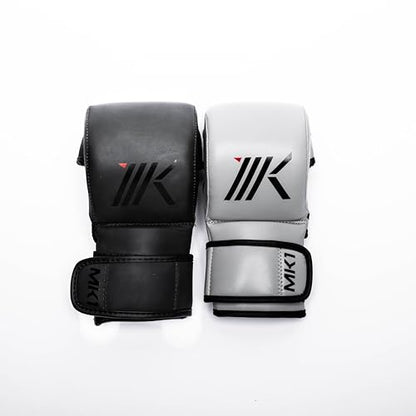 Dual Strap MMA Training & Sparring Gloves | Leather Hybrid Grappling/Striking Gloves | Comfortable, Lightweight, Protective | MMA, Muay Thai, Boxing, Bare Knuckle Training - color: Light Grey