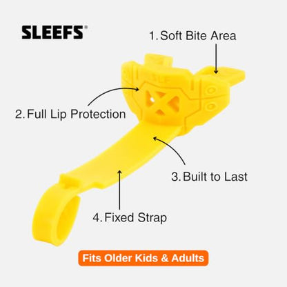 SLEEFS X Yellow Football Mouth Guard - Lip/Mouthguard with Helmet Strap - Lip/Teeth Protector Mouthpiece - Moldable - for Youth/Adults, Men & Women Mouth Guard, Maximum Air Flow, Lacrosse, All Sports - color: Yellow