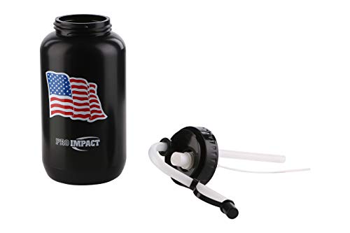 Boxing Water Bottle - Squeezable Plastic w/Long Straw & Spray Cap - Ideal for Gym Yoga Sports Boxing Lacrosse Football Hockey Cycling & Outdoors (35.5 Oz.) (Black Flag) - color: Black American Flag