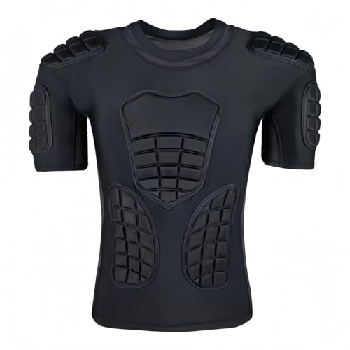 Topeter Men’s Padded Football Shirt with Chest, Rib, Back, Shoulder Pads, Impact Protection Shirts for Rugby, Baseball - size: Small, style: Black