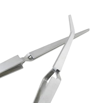 DGZZI 2PCS Multi-purpose Tweezer, Stainless Steel, Straight & Curved Tip, Cross Locking, Silver