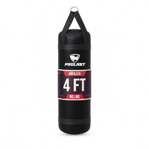 4 ft 80lb Heavy Boxing Punching Bag, Muay Thai, MMA, Strength Training Equipment, Hanging - color: Black, size: Unfilled with Bottom D-Ring