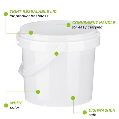 10 Pack White Plastic Bucket with Handle and Lid Food Storage Bucket Containers All Purpose Pail for Multipurpose Paint Water Art Crafts Projects Garage Organization (White,1.5 Quart)