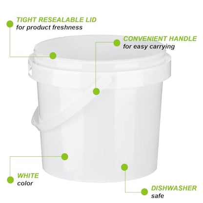 10 Pack White Plastic Bucket with Handle and Lid Food Storage Bucket Containers All Purpose Pail for Multipurpose Paint Water Art Crafts Projects Garage Organization (White,1.5 Quart)