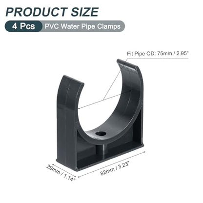 uxcell 4Pcs PVC Water Pipe Clamps Clips, U-Shaped Tubing Hose Buckles, Irrigation Tube Holder for 75mm OD for TV Trays Tubing Hose Hanger Support Tubing, Black