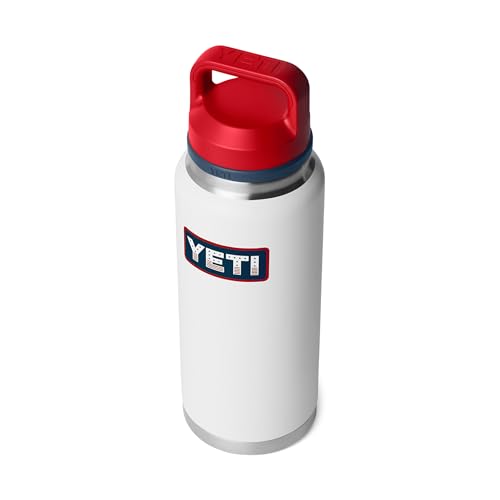 YETI Rambler 36 oz Bottle, Vacuum Insulated, Leakproof, Stainless Steel with Chug Cap - color: White/Rescue Red/Navy/Badge