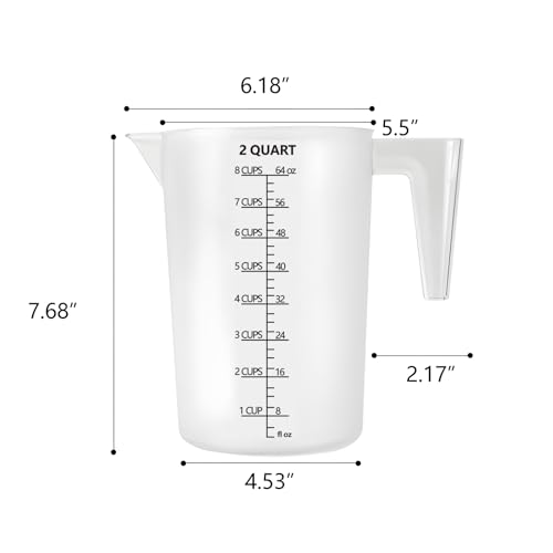 Plastic Measuring Cup with Handle – 32oz & 64oz (1000ml & 2000ml), Durable Pitcher for Pool Chemicals, Lawn Care, Liquid Mixing, Pet Food, Lab & More