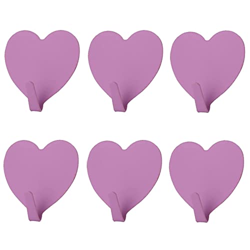 JtmyAota 6 Pack Heart Wall Hooks, Kawaii Room Decor Hooks | Stainless Steel Strong Adhesive Wall Hook for Home Kitchen Bathroom Office - color: Purple