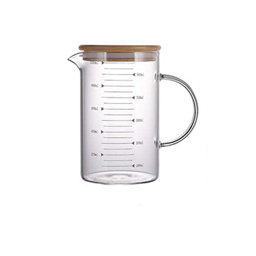 1L Glass Measuring Cups Jugs with Lid Large Measuring Pitcher Beaker Measured Mug Measure Liquid Milk Glass Cup Clear Scale with Spout& Insulated Handle,for Hot/Cold Fluid