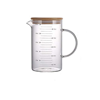 1L Glass Measuring Cups Jugs with Lid Large Measuring Pitcher Beaker Measured Mug Measure Liquid Milk Glass Cup Clear Scale with Spout& Insulated Handle,for Hot/Cold Fluid