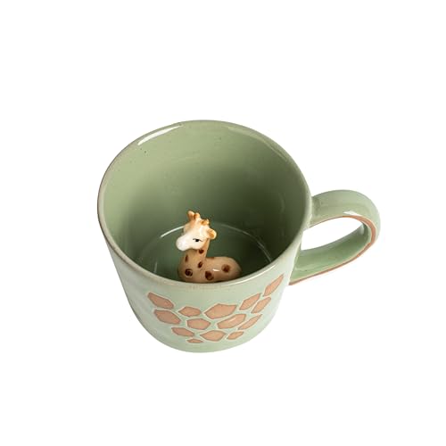 DIHOclub Giraffe Coffee Cup Ceramic 3D Wild Animal Inside Mug,Cute Cartoon Handmade Figurine Mugs,Holiday and Birthday Gift for Coffee Milk Tea Lovers,12 OZ(Green Giraffe) - color: Green Giraffe