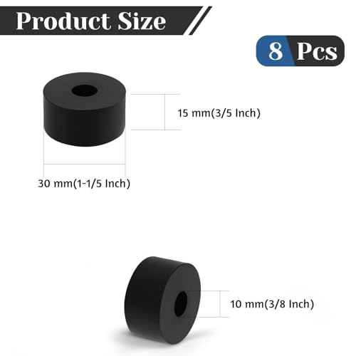 8 PCS Multi Purpose Rubber Spacer, 1-1/5" OD x 3/8" ID x 3/5" Thickness Rubber Washers for Screws, Anti Vibration Pads for Bolts, Car, Boat, Home (30 * 10 * 15mm) - size: 1-1/5" OD x 3/8" ID x 3/5" Thickness