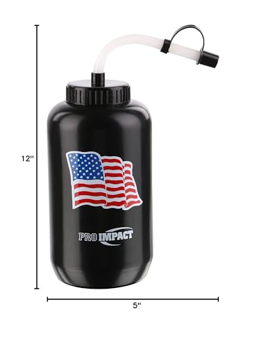 Squeezable Water Bottle Bendable Long Straw - LDPE BPA Free Plastic - Hydration for Baseball Hockey Gym MMA Yoga Boxing Cycling Softball Football Lacrosse (35.5 Oz.) - style: Black with American Flag