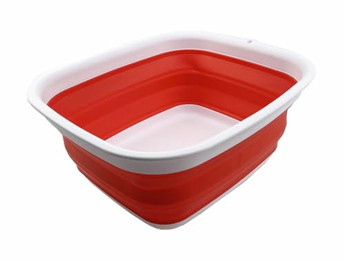 SAMMART 7.7L (2 Gallon) Collapsible Tub - Foldable Dish Tub - Portable Washing Basin - Space Saving Plastic Washtub (White/Coral Pink, S) - color: White/Coral Pink, size: Small