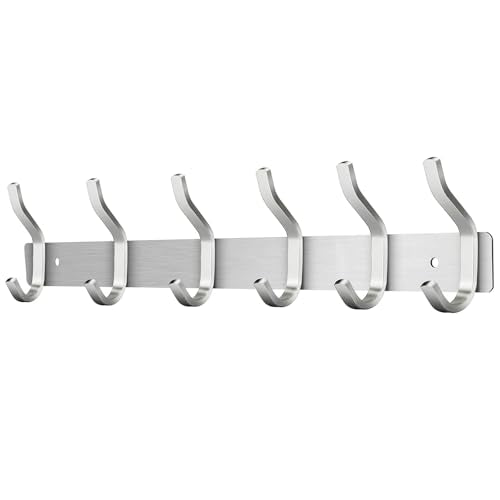 17 Inch Coat Rack Wall Mount with 6 Hooks, Silver Wall Hook Rack - color: Silver, size: 6 Hooks