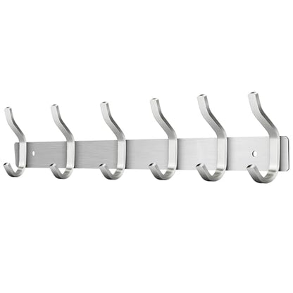 17 Inch Coat Rack Wall Mount with 6 Hooks, Silver Wall Hook Rack - color: Silver, size: 6 Hooks