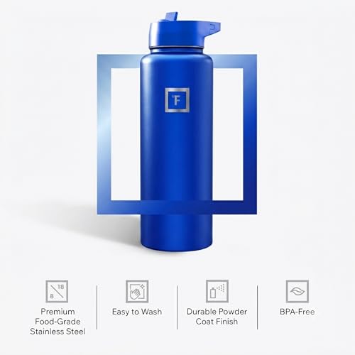 IRON °FLASK 40 oz Wide Mouth Water Bottle with Straw - color: Cobalt, style: Straw - 40 Oz (1 Lid)