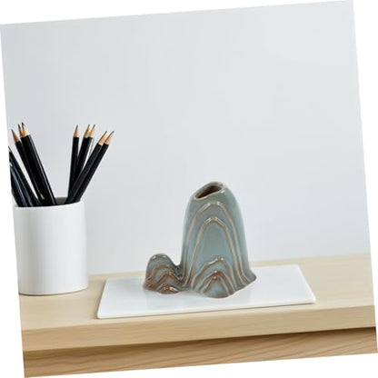 ORFOFE Ceramic Mini Mountain Decor Multifunctional Fish Tank Landscape Ornament Zen Garden Accessory for Home and Office Unique Brush Holder for Dining Room Table