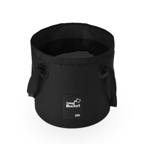 Collapsible Bucket Water Container with Handle - 5 Gallon 20L Multifunctional Portable Wash Basin - Foldable Water Bucket for Camping Fishing Hiking Gardening Car Washing&Outdoor Use (Black)