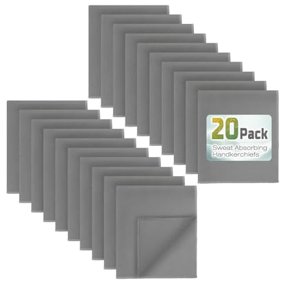20 Pack 12"x10" Microfiber Sweat Absorbing Handkerchiefs for Men, Quick-Dry Sweat Rags Towels for Face, Neck, Gym - color: 20grey