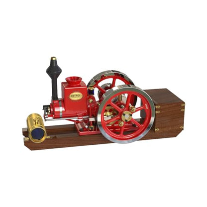 Retrol HM-01 DIY Hit and Miss Engine Model Complete Kit, 4-Stroke Horizontal Internal Combustion Engine Build Set with Base, Fuel Tank, CDI Igniter and Spark Plug, Red - color: Kit Set/Red