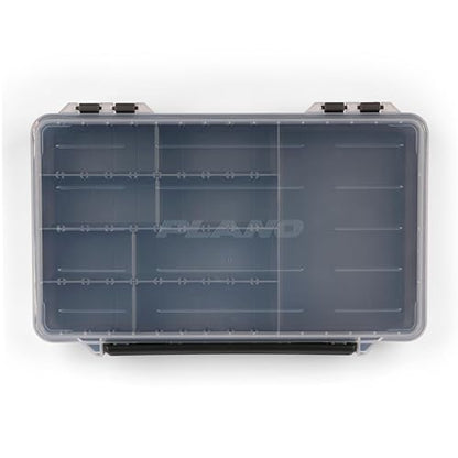 Plano StowAway 3700 50/50 Split Stow Tackle Box, 4-Pack, Corrosion-Preventive Rustricor, Single Latch Design, Transparent DuraView Lid, Stackable Storage for Fishing Bait, Lures and Gear - size: 3700 50/50 Split 4-Pack, style: New Model