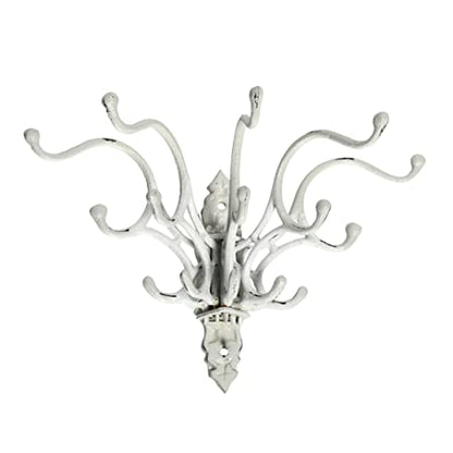 Creative Co-Op Antique Decorative Cast Iron Multi Hook Wall Hanger with 15 Hooks, Distressed White - color: White