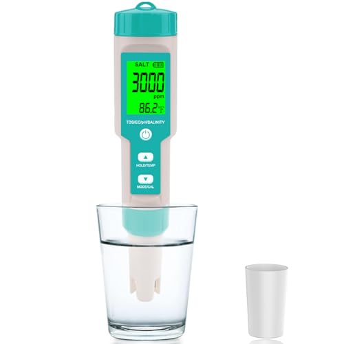 Aquarium Salt Tester -Pool Salt Tester, Versatile 5 in1 Salinity, PH, TDS, EC, and Temperature Meter, Digital Salinity Tester for Saltwater Aquarium, Accurate Salinity Meter,Green