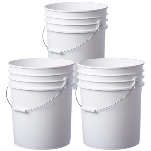 5 Gallon Food Grade Plastic Bucket, Open Head Pail with Handle, 12-3/8 in Diameter x 14-3/4 in Height (White, 1 Pack)