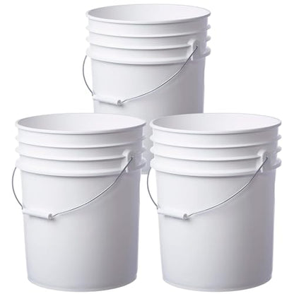 5 Gallon Food Grade Plastic Bucket, Open Head Pail with Handle, 12-3/8 in Diameter x 14-3/4 in Height (White, 1 Pack)