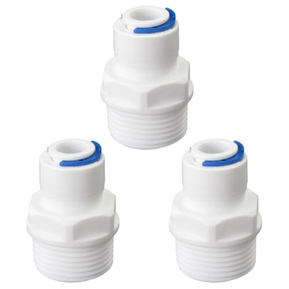 3/4"M to 3/8" Tube Push-Fit Adapter, 3 Pcs | Plastic quick connector for garden hoses, RO systems, pre-filters & water purifiers. - style: 3/8” Tube to 3/4” Male Thread