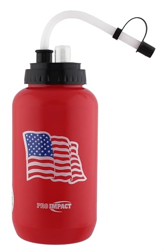 Squeezable Water Bottle with Bendable Long Straw and Spray cap - LDPE BPA Free Plastic - Hydration for Baseball Hockey Gym MMA Yoga Boxing Cycling Softball Football Lacrosse (35.5 Oz.) - color: Red American Flag