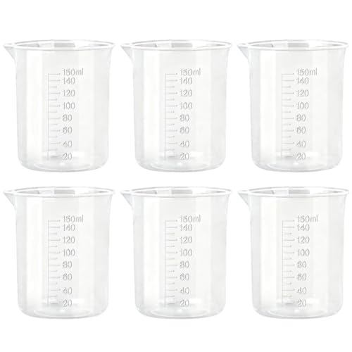 6-Pack 150ml Plastic Lab Beakers, Graduated Measuring Cups with Pour Spout, Transparent PP for Science Experiments, Kitchen & DIY - style: 150 ML