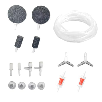 17ps Fish Tank Aquarium Aerator Pump Bubble Stone Accessories Set,6.5 feet Standard 1/5 Inch Aviation Tube, Air Pump Accessories with Air Stone, Check Valve, Suction Cup, Connector and Converter.