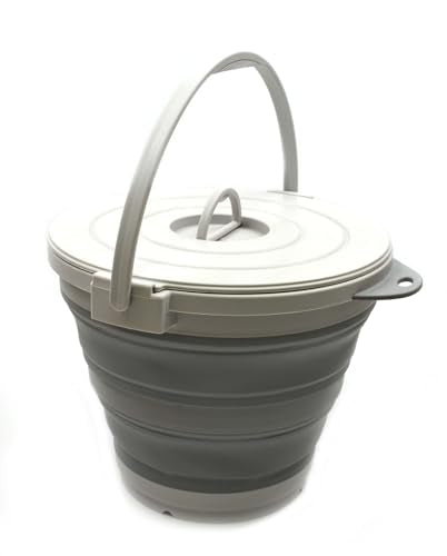 SAMMART 10L (2.64Gallon) Collapsible Fishing Bucket with Locking Lid - Portable Plastic Water Pail - Space Saving Outdoor Waterpot - Outdoor (1, Grey)