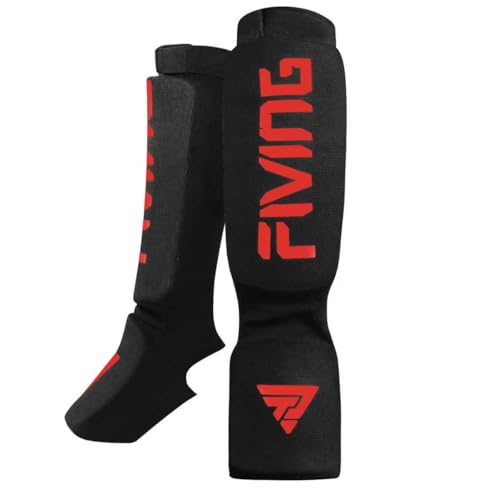 Elastic Cloth Shin Guards for MMA, Muay Thai and Kickboxing - color: Black/Red, size: Medium