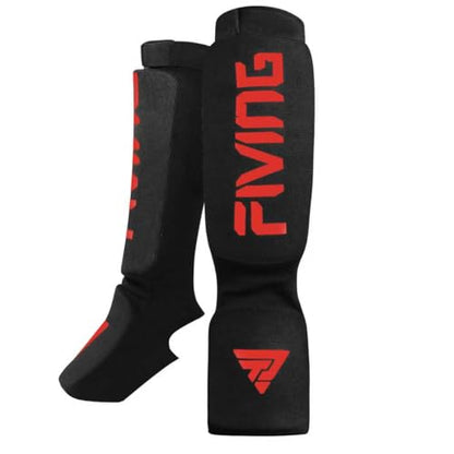 Elastic Cloth Shin Guards for MMA, Muay Thai and Kickboxing - color: Black/Red, size: Medium