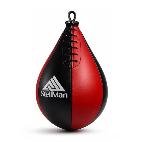 PU Leather Boxing Speed Bag – Black Red MMA Reflex Punching Ball for Home Gym Workout, Speed Ball for Punching, Kicking & Reflex Training Equipment