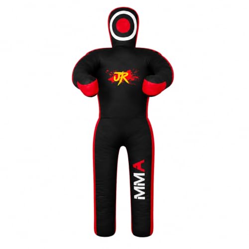 MMA Practice Dummy (Standing Position) for Boxing, Fighting, Throwing, Grappling, Karate, jiu-Jitsu, Wrestling Training - UNFILLED - color: Black/Red Canvas, size: 59" (inches)