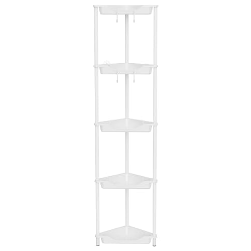 Orimade Rustproof 5 Tier Floor Standing Corner Shower Caddy Organizer, Plastic Metal Splicing Floor Corner Shelf Rack Stands for Bathroom, White - color: White, size: 5 Tier