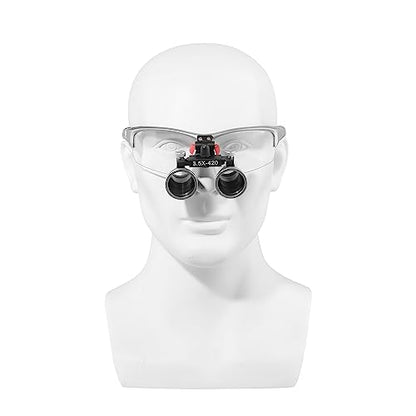 3.5x420MM Angle Adjustable Binocular Loupes Magnifier Glasses Loupes with Cloth Case (Silver) - color: Silver