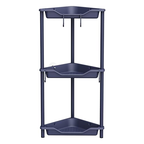 Orimade Rustproof 3 Tier Floor Standing Corner Shower Caddy Organizer, Plastic Metal Splicing Floor Corner Shelf Rack Stands for Bathroom, Bluish-Purple - color: Bluish-purple, size: 3 Tier
