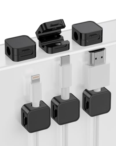 Magnetic Cable Clips – Magnetic Lock & Adjustable Cord Holder with Strong Adhesive – for Home/Office Desks, Cars, Walls – Manage USB, HDMI, Power Cords