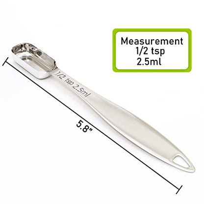 2PCS 1/2Teaspoon (2.5ml) Single Measuring Spoon, Individual Stainless Steel Long Handle Measure Tablespoon Only - size: 1/2tsp|1/6tbsp|2.5ml|0.08oz