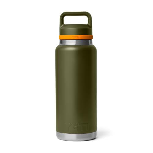YETI Rambler 36 oz Bottle, Vacuum Insulated, Leakproof, Stainless Steel with Chug Cap - color: Olive/King Crab Orange